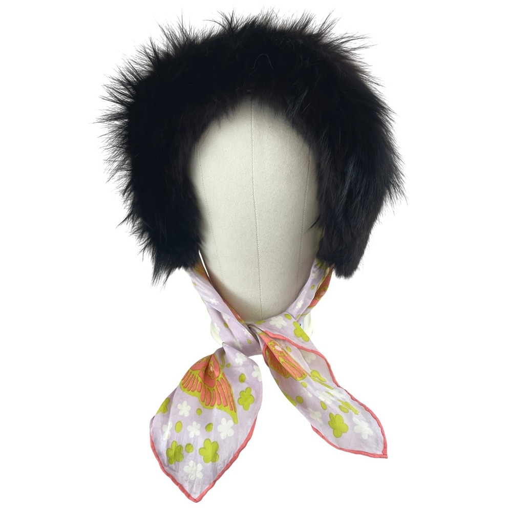 Handmade Mink Silk Scarf Hat‎ Retro YLVIA ASAT Ear Muffs Butterfly Mod USA
